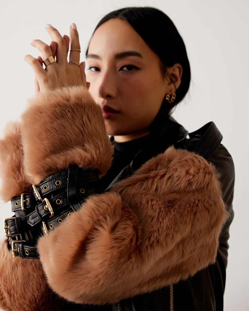 Fur on sleeves biker