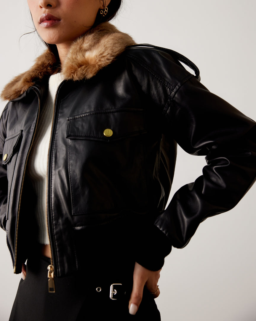 Black fur on collar jacket